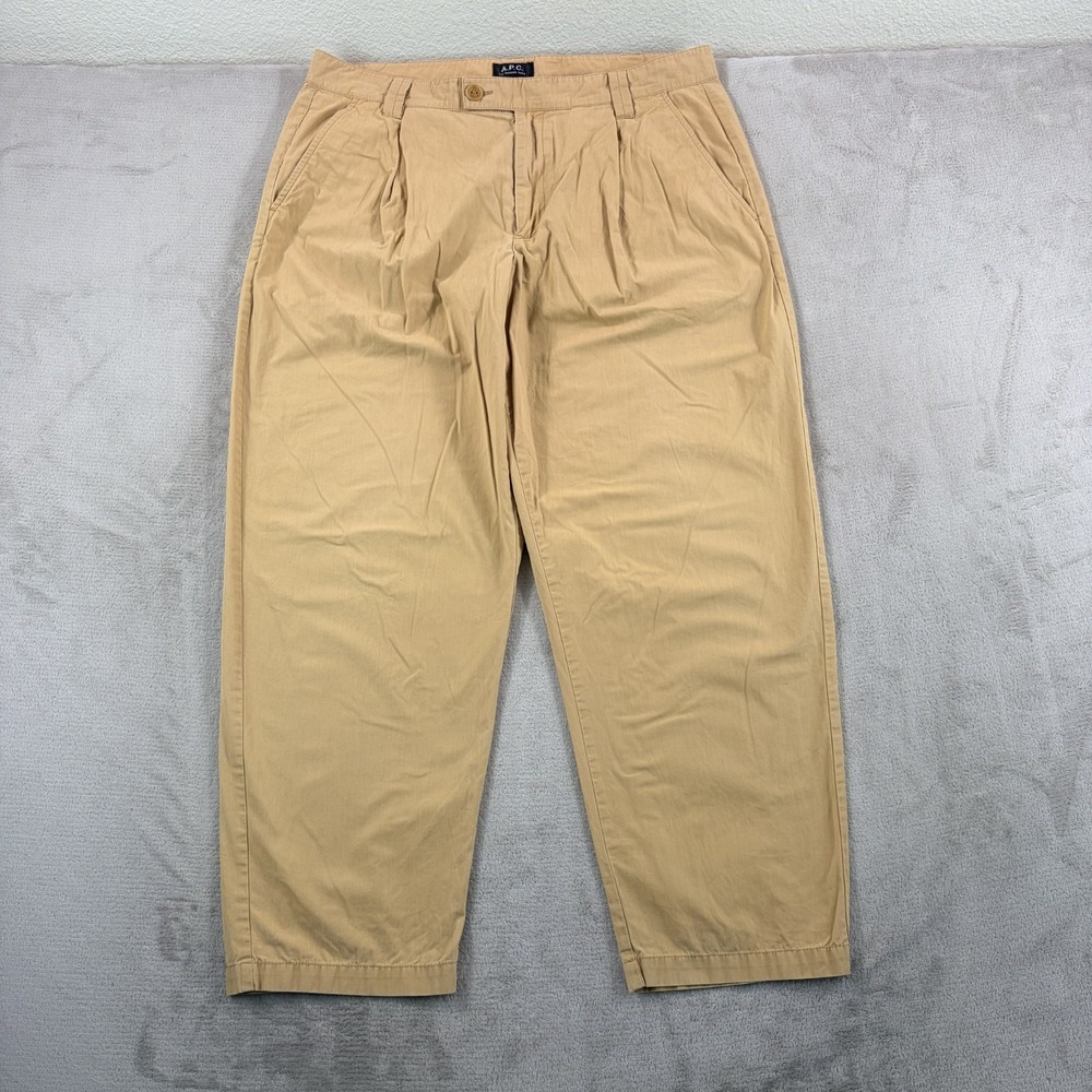 A.P.C. Rue Madame Paris Pleated Baggy Twill Trousers Beige Men IT54 US36x28 $350